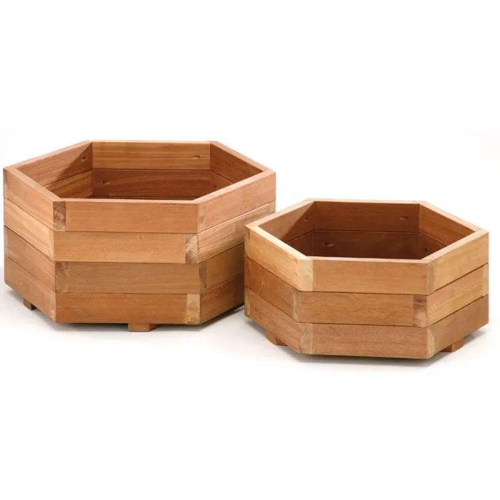 Wooden planters hexagonal hardwood Bangkirai 55x25cm