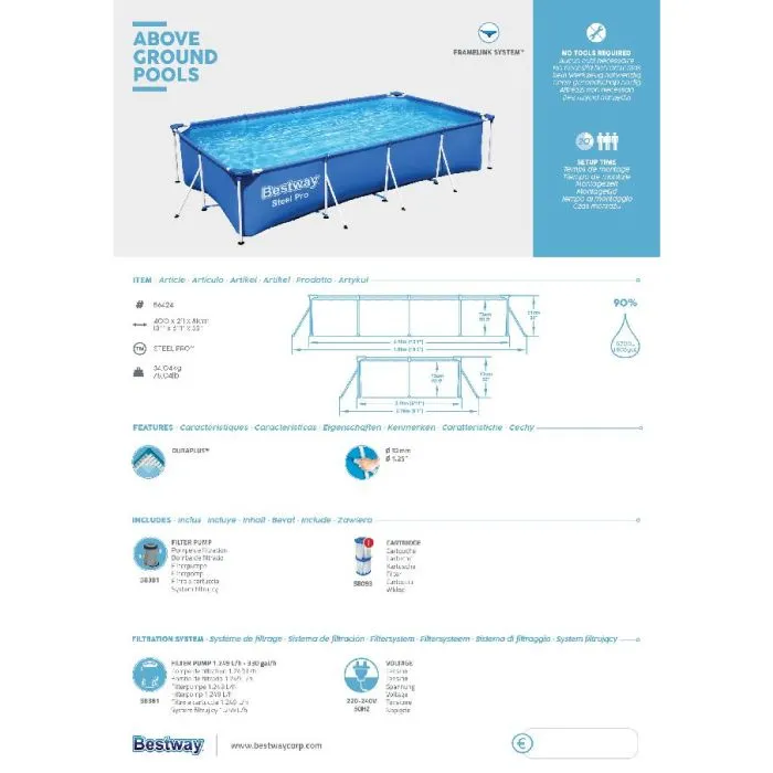 Swimming pool steel frame 400x211x81cm 