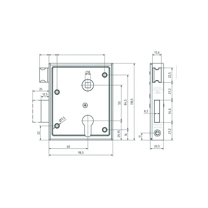 Lock, incl. Handle  98,5x118,5mm