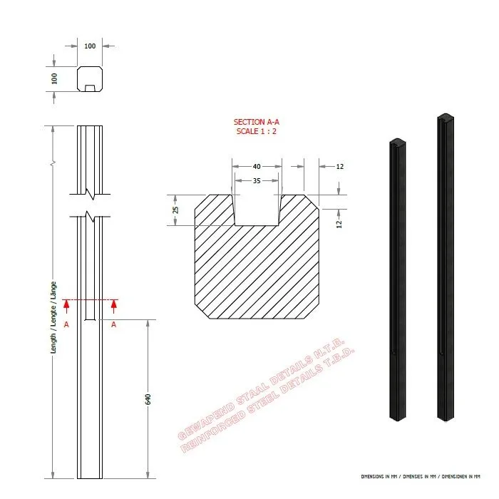 Concrete fencing post anthracite 10x10x270cm