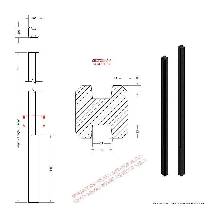 Concrete fencing post anthracite 10x10x270cm