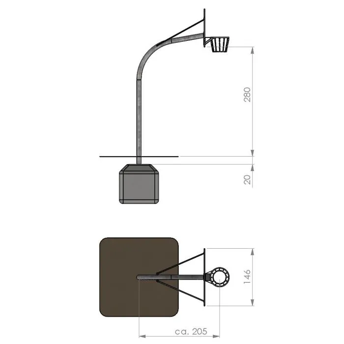 Basketball board complete 220x160x383cm 