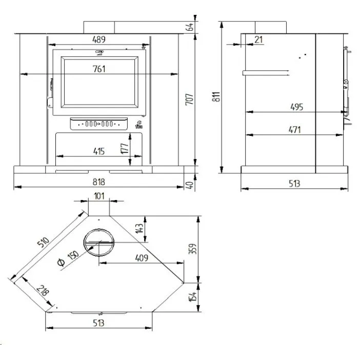 Wood stove Vera 818x513x811mm