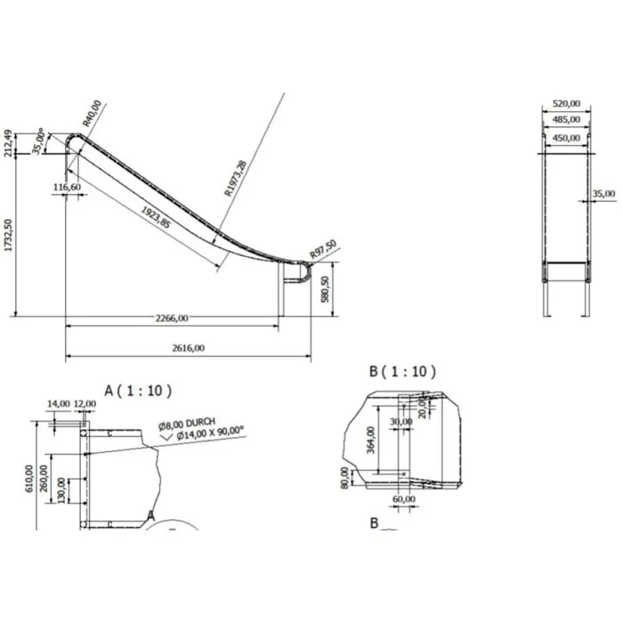 Playground Slide Stainless Steel hot dip galvanized 150cm