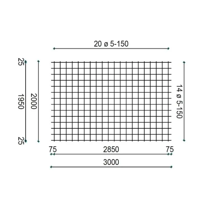 Concrete reinforcement mesh hot dip galvanized 2x3m 5/150mm