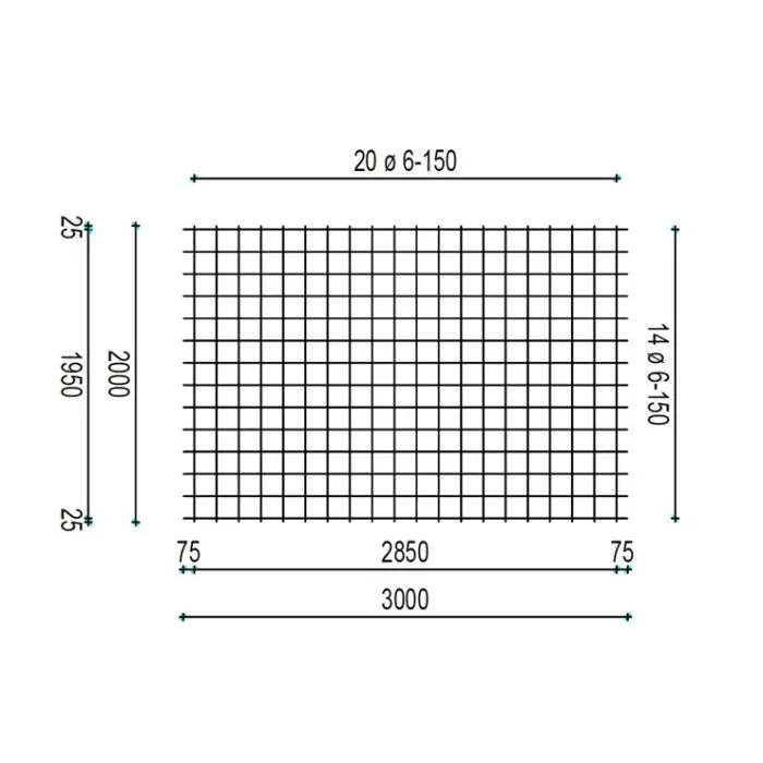 Concrete reinforcement mesh hot dip galvanized 2x3m 6/150mm