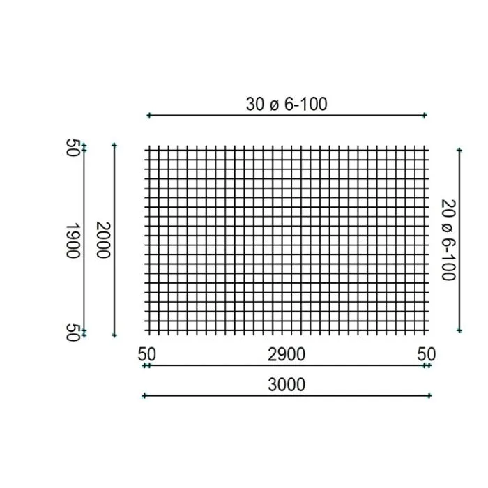 Concrete reinforcement mesh hot dip galvanized 2x3m 6/100mm