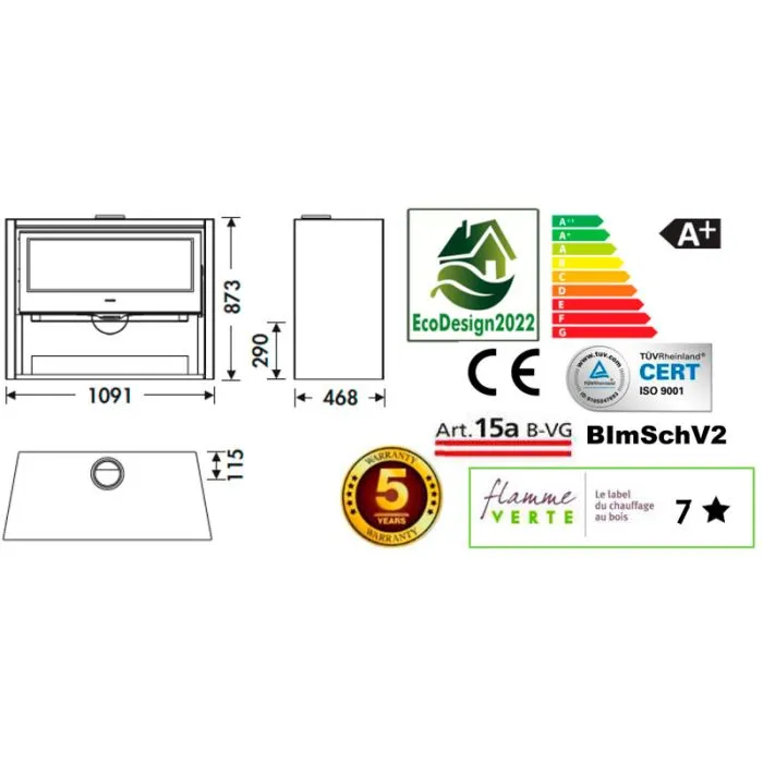 Wood stove Allegro 87,3x109,1x46,8 cm