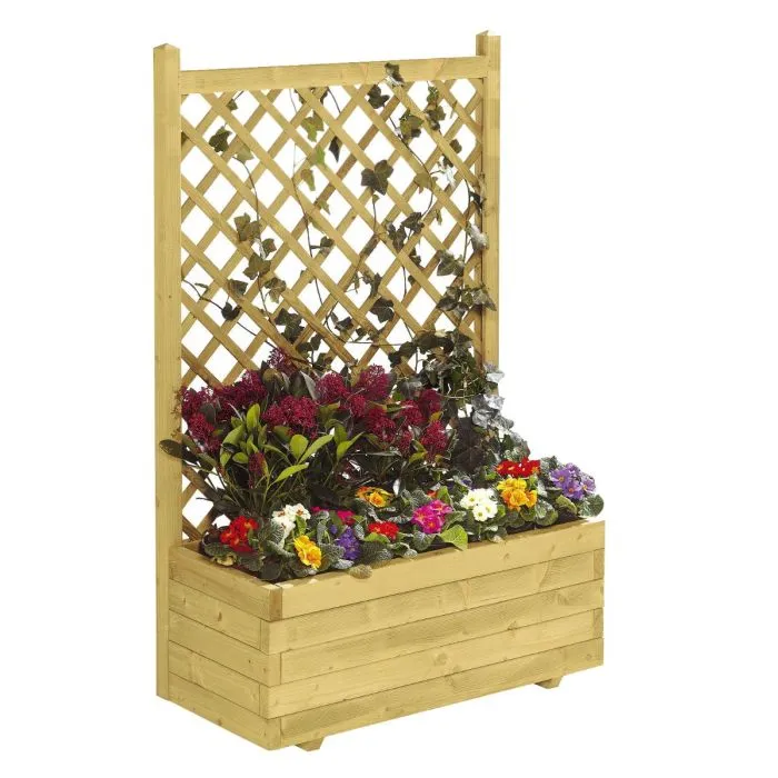 Wooden planter with trellis