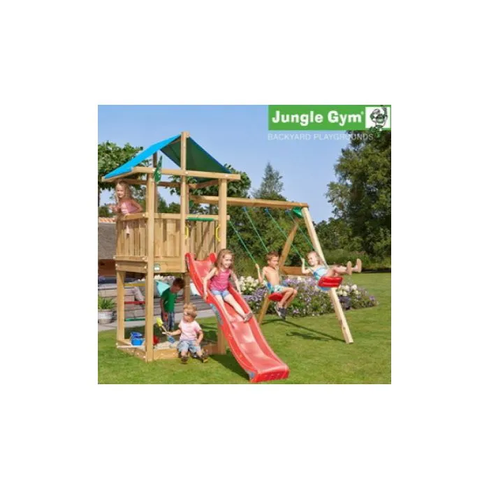 Wooden play house Jungle Hut swing 240x221cm